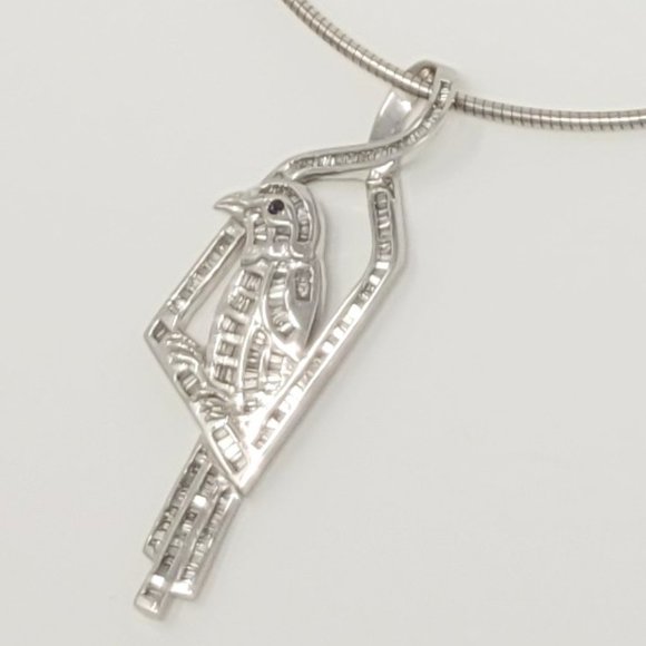 Bird Diamond Sapphire 2.45ctw Pendant 14K White Gold 15gr - Picture 4 of 6